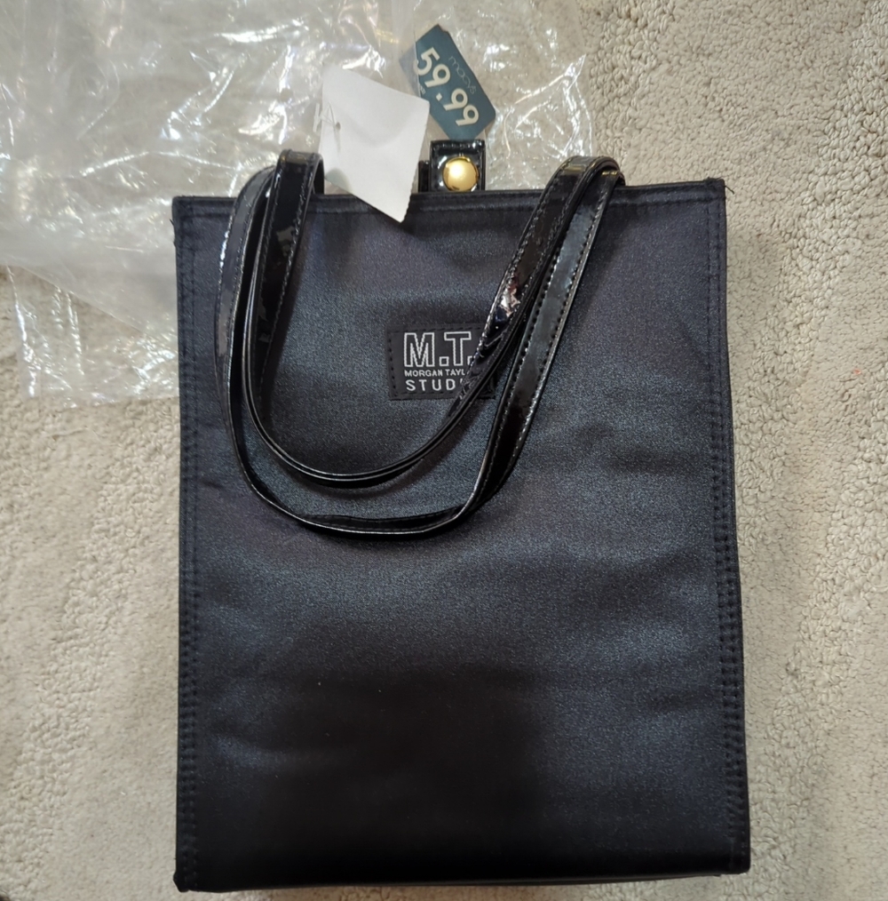 New Black Satin Cocktail Purse with Short Straps  Morgan Taylor Studio